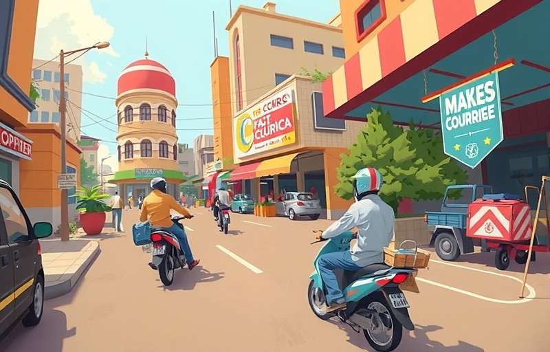 Fast Courier Navigation Fast Courier player navigating through a busy Indian market street