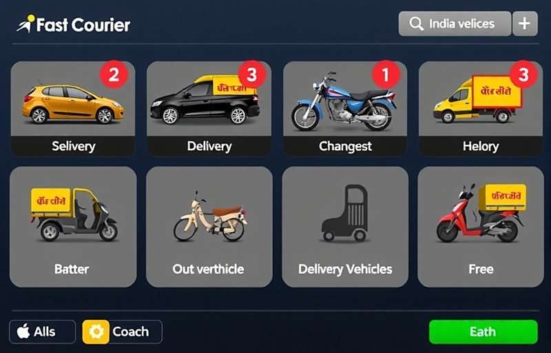 Fast Courier Vehicles Fast Courier vehicle selection screen showing various Indian delivery vehicles