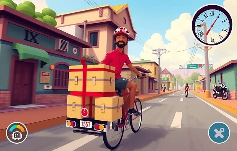 Fast Courier Beginner Level Fast Courier gameplay showing bicycle delivery in a small Indian town